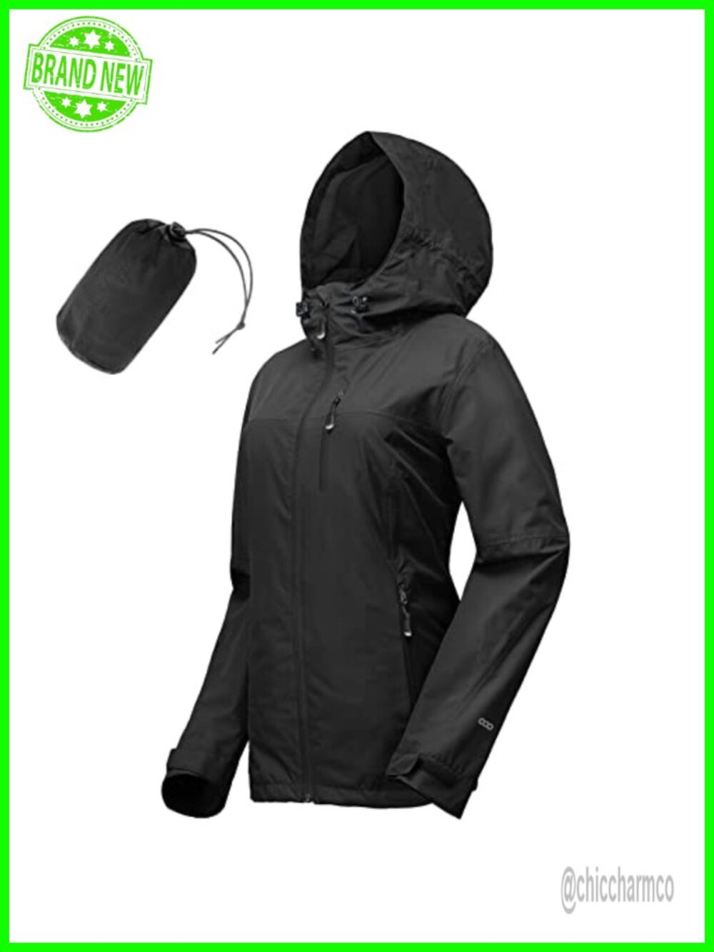 Women's Packable Waterproof Rain Jacket Hooded Windproof Raincoat